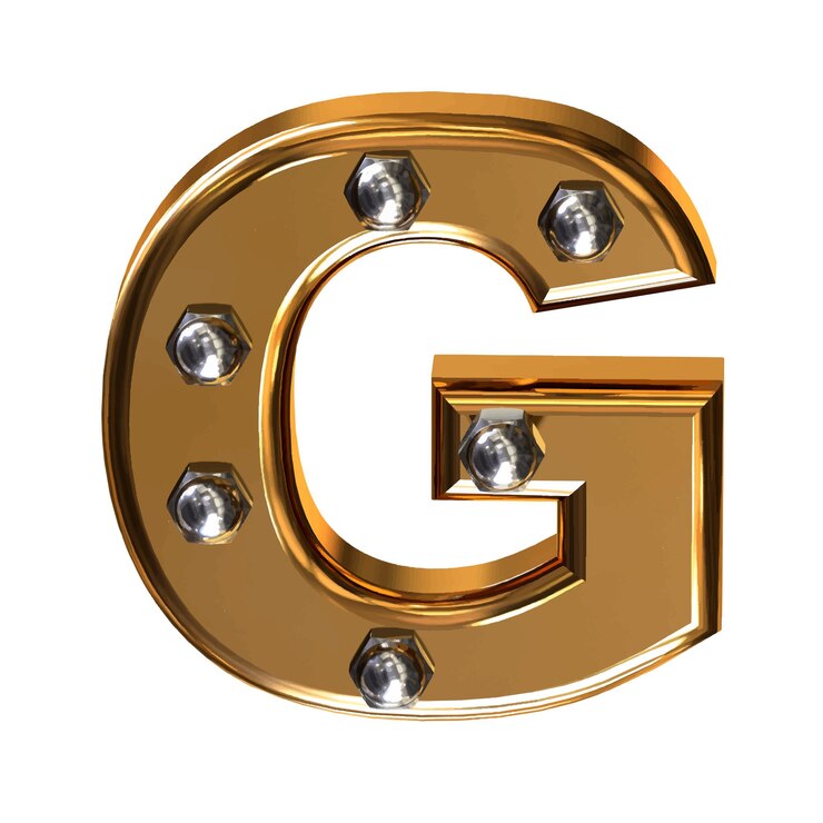 Vector símbolo de oro con tornillos de metal letra g