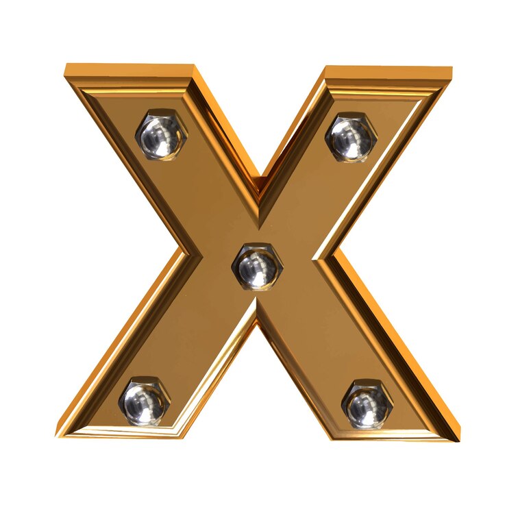 Vector símbolo de oro con tornillos de metal letra x
