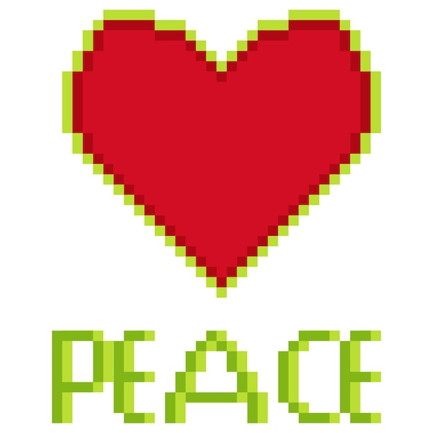 Símbolo de paz y amor en pixel art. ilustración vectorial