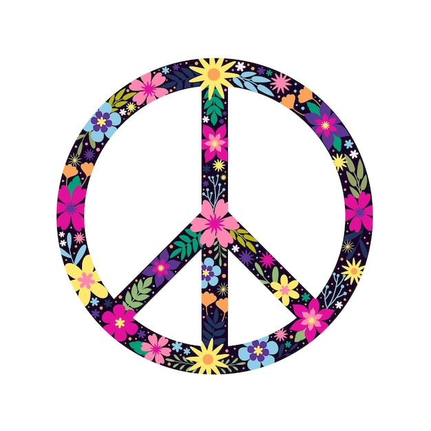 Vector símbolo de paz internacional floral icono flor signo de paz emblema del movimiento antimilitar día de la paz