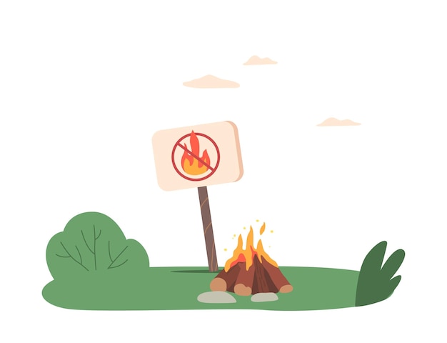 Símbolo De Peligro De Incendio Llamas Prohibidas Y Fumar Restringido En El Bosque Con La Ilustración De La Quema De Fogata