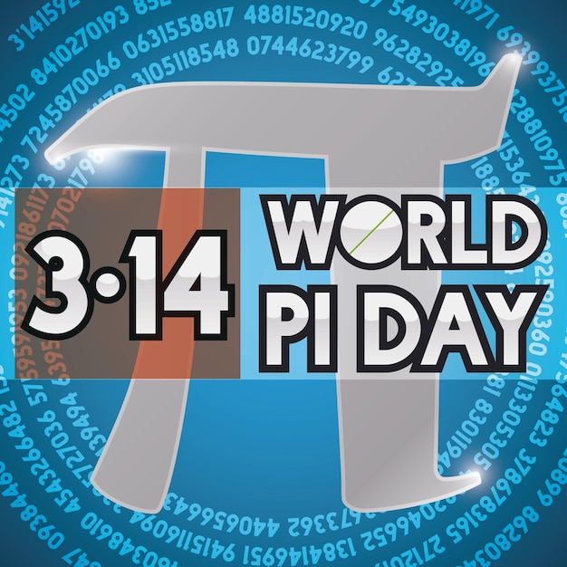 El símbolo de pi plateado y su valor numérico en espiral en el fondo para celebrar el Día de Pi en Mach 14