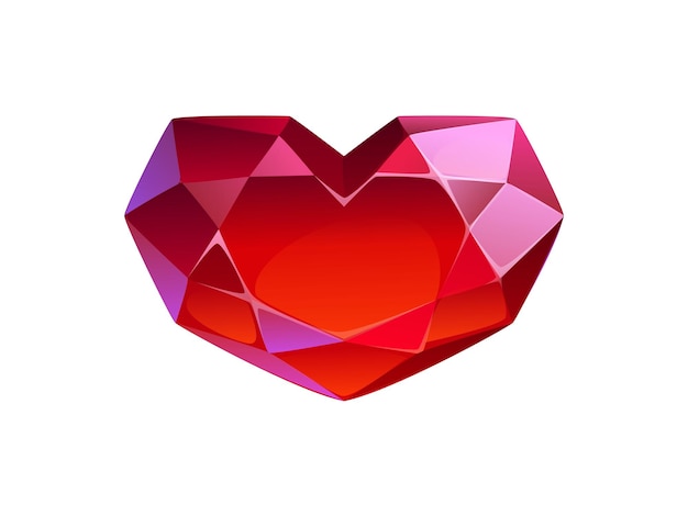 Símbolo de piedra preciosa en forma de corazón con facetas rojas de dibujos animados