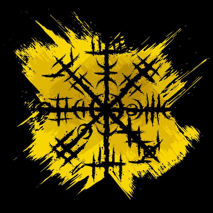 Vector símbolo de pincel negro y amarillo vikingo nórdico
