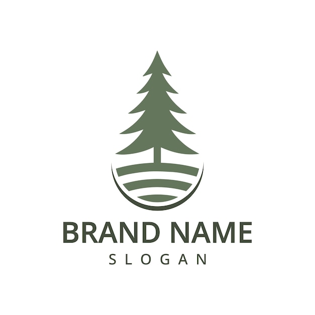 Símbolo de plantilla del logotipo del árbol de pino para la identidad empresarial corporativa