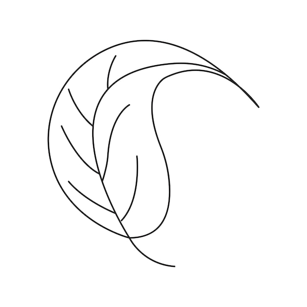 Símbolo de producto natural fresco. Icono de arte de línea de hoja aislado sobre fondo blanco. Signo de hojas.