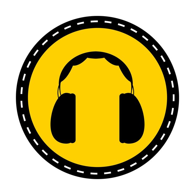 Símbolo Protección auricular requerida Signo sobre fondo negro Ilustración vectorial