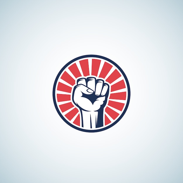 Símbolo de puño de rebelión activista rojo y azul. resumen