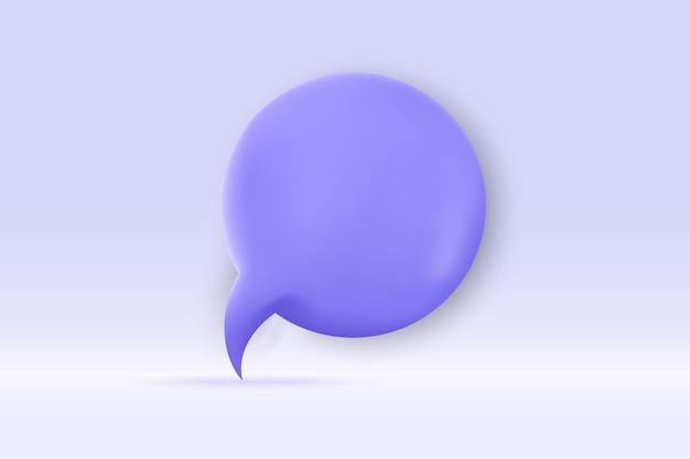 Símbolo púrpura de la burbuja del habla 3d Aislado sobre fondo azul claro Ilustración de representación vectorial 3d de chat de redes sociales realista