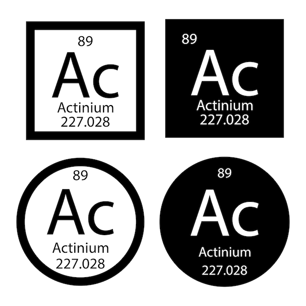 Símbolo químico del elemento de la tabla periódica, la molécula de actinio, el vector químico, el ícono del átomo.