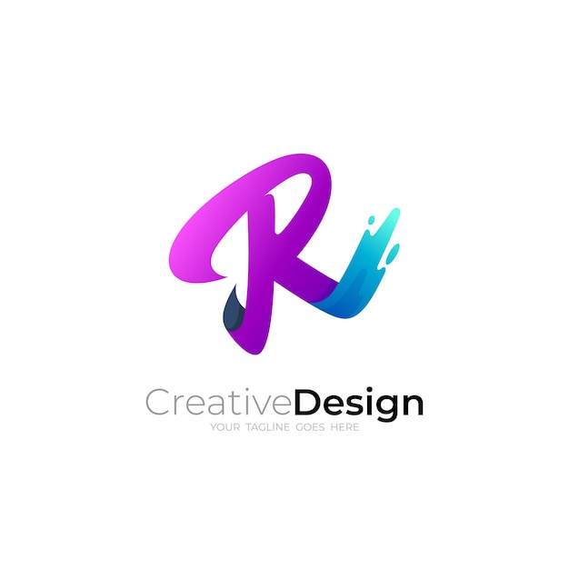 Símbolo R con íconos comerciales de diseño colorido en 3D