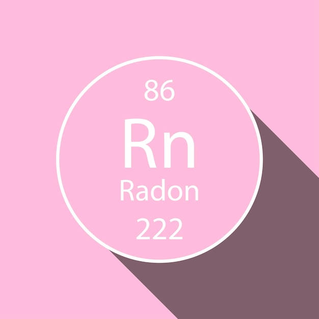 Vector símbolo de radón con diseño de sombra larga elemento químico de la tabla periódica ilustración vectorial