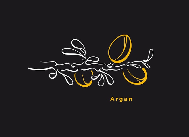 Vector símbolo de rama de argán línea de arte nueces hoja gráfica aceite esencial orgánico ilustración de boceto