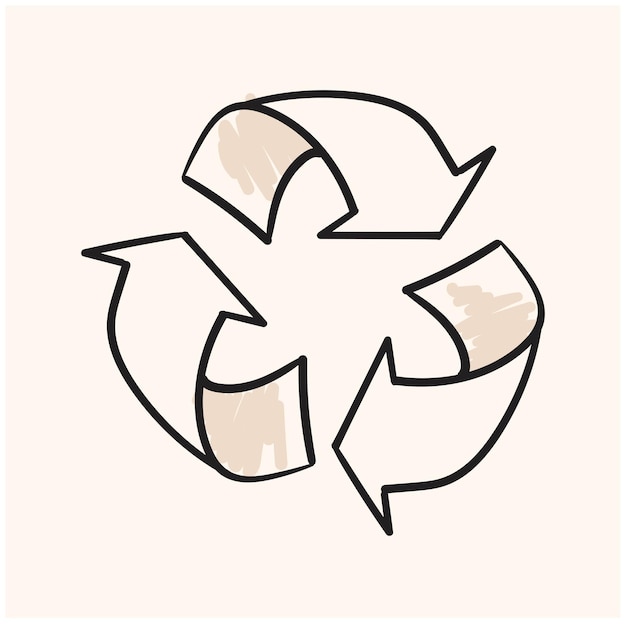 Símbolo de reciclaje de Doodle con dibujo de estilo de ilustración y arte de líneas