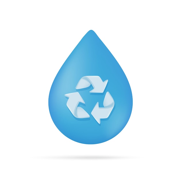 Símbolo de reciclaje en la gota de agua Concepto de reducción de agua para el planeta Ilustración 3d