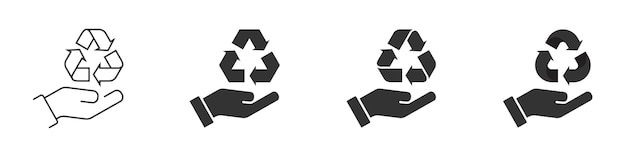 Símbolo de reciclaje de mano conjunto de iconos de reciclaje ilustración de vector plano