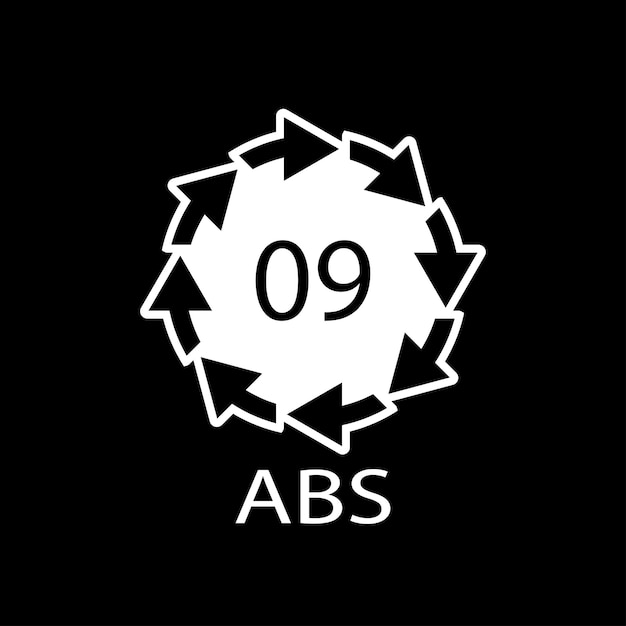 Símbolo de reciclaje de plástico ABS 9 icono vectorial Código de reciclaje de plástico ABS 09