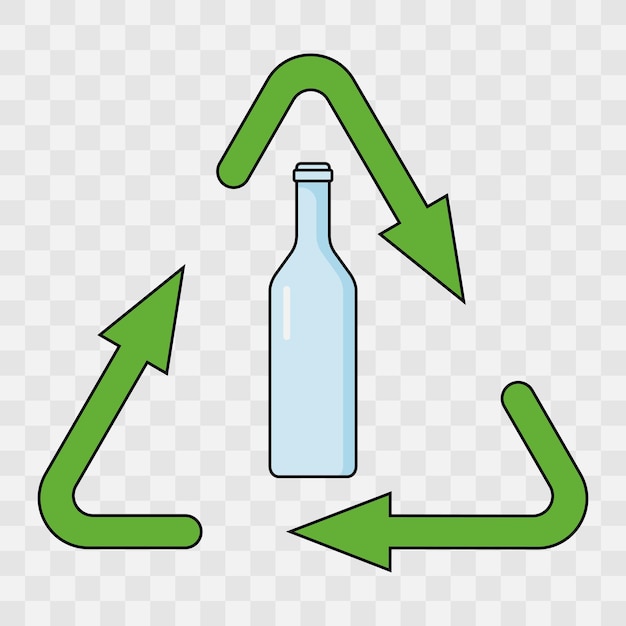 Símbolo de reciclaje verde con una botella de alcohol de vidrio en el interior