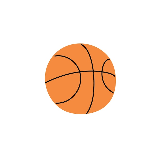 Símbolo redondo de baloncesto Equipo deportivo de streetball Bola naranja con rayas negras para jugar en equipo Juego de cancha con canasta Suministro de inventario de gimnasio Ilustración de vector aislado plano en fondo blanco