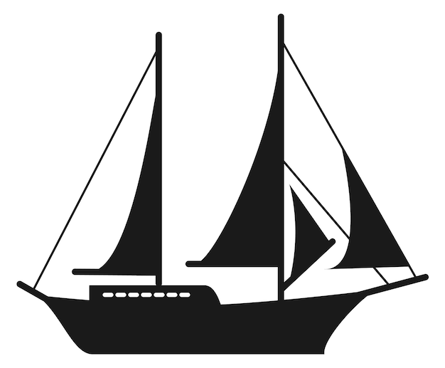 Símbolo de regata Icono de barco de vela negra Símbolo de viaje marino