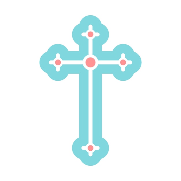 Símbolo religioso del icono del crucifijo en estilo plano aislado sobre fondo blanco