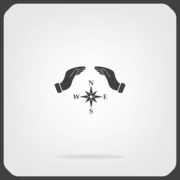 Símbolo de la rosa del viento de la brújula Ilustración vectorial en fondo gris Eps 10