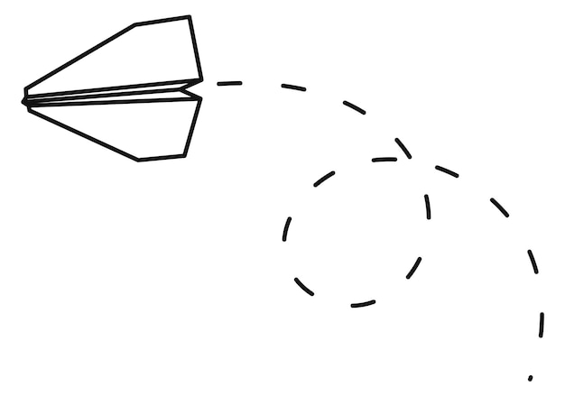 Símbolo de ruta de avión avión de papel con rastro discontinuo