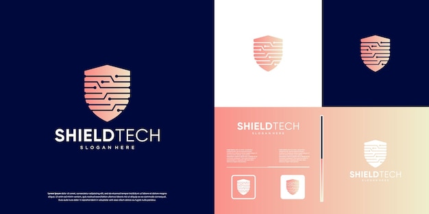 Símbolo de seguridad de tecnología digital con forma de escudo logotipo de circuito eléctrico diseño gráfico