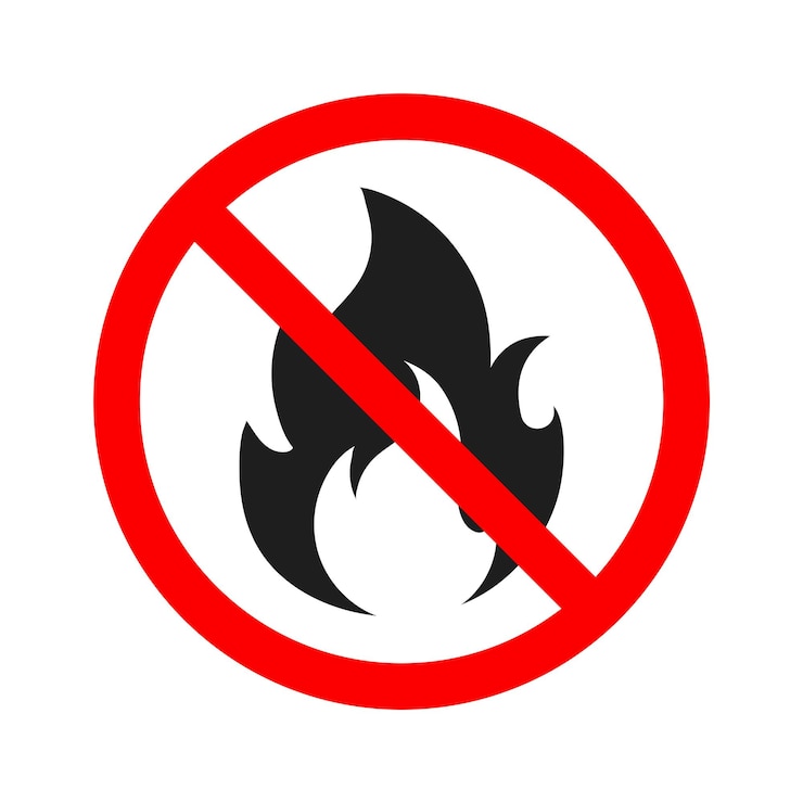 Vector símbolo de señal plana de llama de fuego prohibido