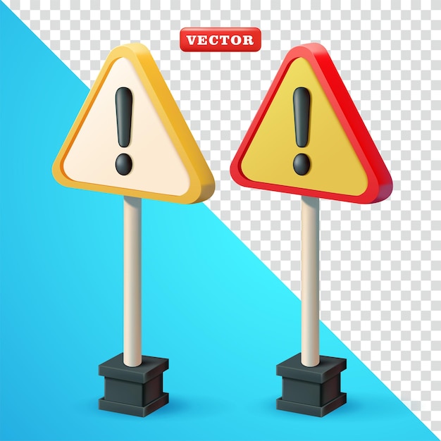 Símbolo de señal de tráfico de advertencia vector 3d adecuado para elementos de diseño