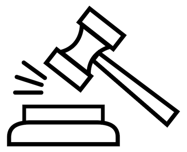 Símbolo del sistema de justicia Icono de línea de martillo de juez
