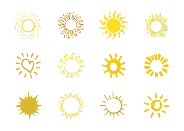 Símbolo del sol Colección dibujada a mano Elemento de diseño Ilustración vectorial