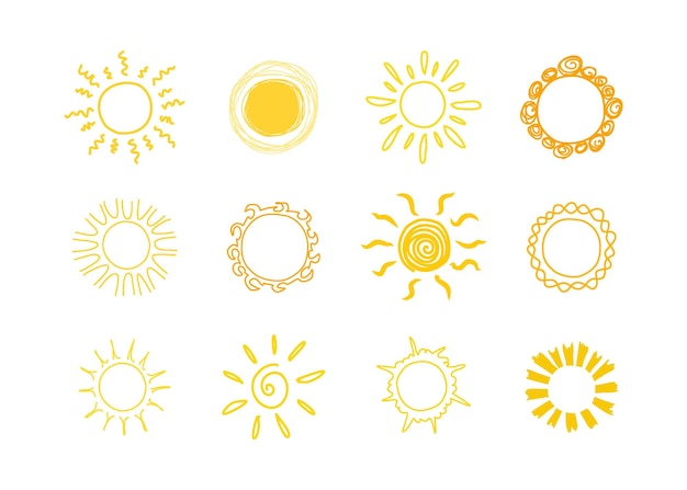 Símbolo del sol Colección dibujada a mano Elemento de diseño Ilustración vectorial