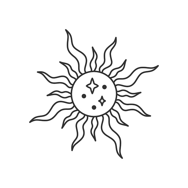 Símbolo del sol con el logotipo lineal de la estrella de la noche de la ilustración del sol