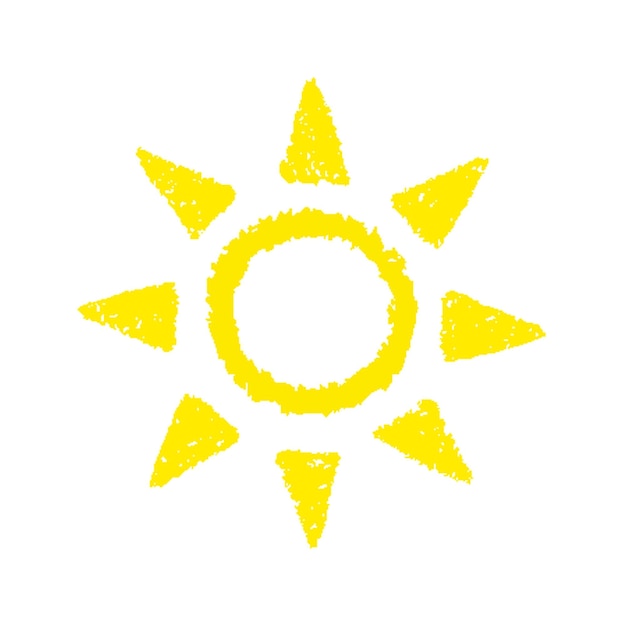 Símbolo del sol pintado a mano dibujado a mano con crayón