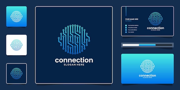 Símbolo de tecnología abstracta con diseño de logotipo de punto de circuito circular y tarjeta de visita