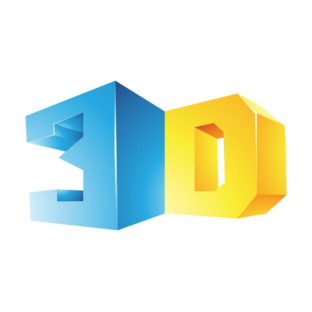 Símbolo de tecnología de visualización 3d en bloques brillantes azul y amarillo