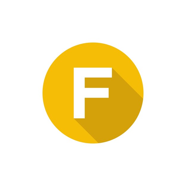 Símbolo de texto del alfabeto Icono plano Letra F con Plantilla de signo de sombra larga