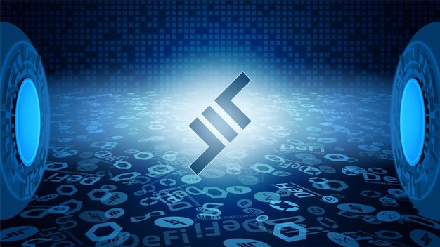 Símbolo de token Aave LEND del sistema DeFi que brilla en los rayos de luz Ícono del logotipo de Cryptocurrency Programas financieros descentralizados Vector EPS10