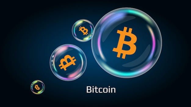 El símbolo del token Bitcoin en la burbuja de jabón la pirámide financiera explotará pronto y será destruida