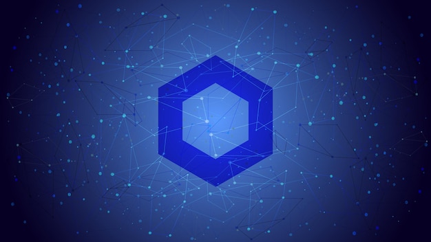 Símbolo de token chainlink link del tema de criptomoneda del proyecto defi en un fondo poligonal azul ícono del logotipo de criptomoneda programas financieros descentralizados vector eps10