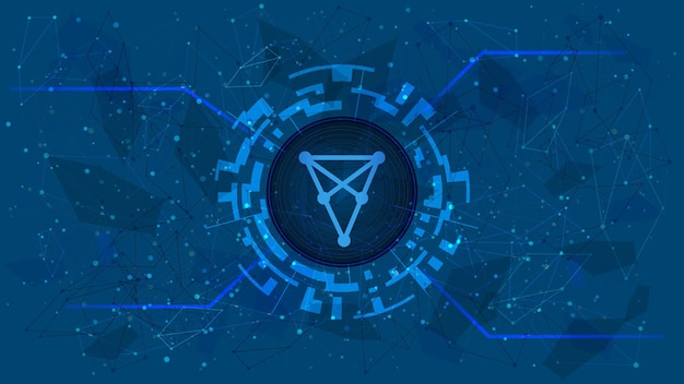 Símbolo de token de Chiliz CHZ en círculo digital con tema de criptomoneda sobre fondo azul. Icono de moneda de criptomoneda. Ilustración vectorial.