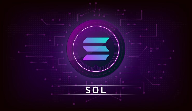 Vector símbolo de token de criptomoneda de moneda solana icono de moneda sobre fondo oscuro