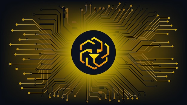 Símbolo de token de criptomoneda Unus Sed Leo en círculo sobre fondo digital abstracto con pistas de pcb Icono de moneda de moneda Ilustración vectorial