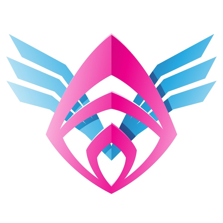 Vector símbolo tribal alado azul y magenta con bordes en forma de hoja