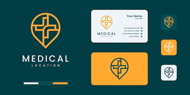 Símbolo de ubicación médica con plantillas de diseño de logotipo de estilo de arte lineal