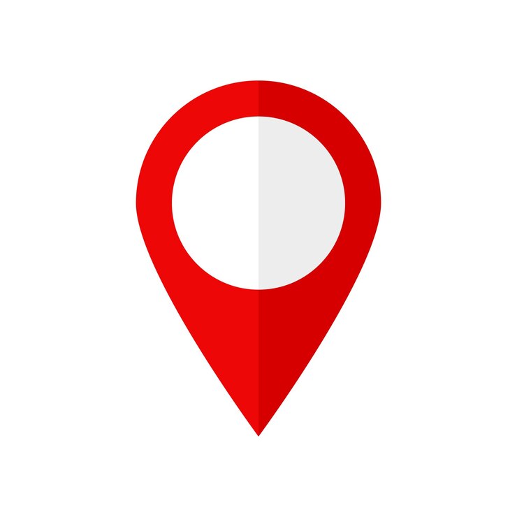 Vector símbolo de ubicación de punto pin rojo con sombra aislado sobre fondo blanco