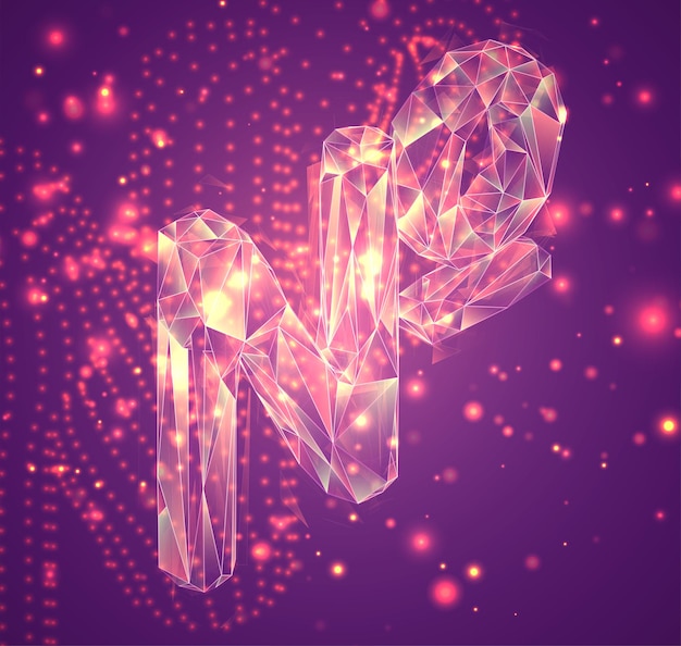 Símbolo de vector 3d sobre un fondo rosa, cristal explotado