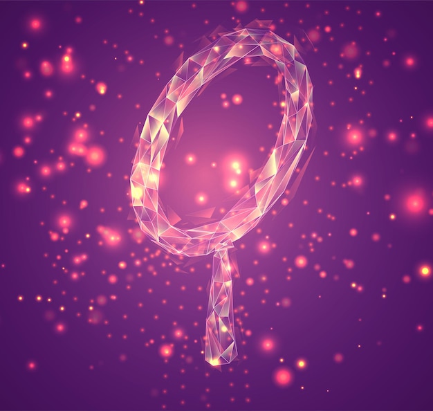 Símbolo de vector 3D sobre un fondo rosa, cristal explotado