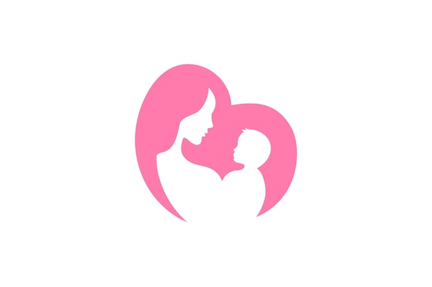 Símbolo de vector de logo de mamá y bebé. Mamá abraza a su plantilla de logotipo infantil.